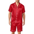 thumbnail image 2 of CCRFTGI Men Satin Silk Pajama Sets Short Sleeve Sleepwear Button-Down PJs Sets Summer Two-Pieces Loungewear with Pockets Red XXXL, 2 of 4