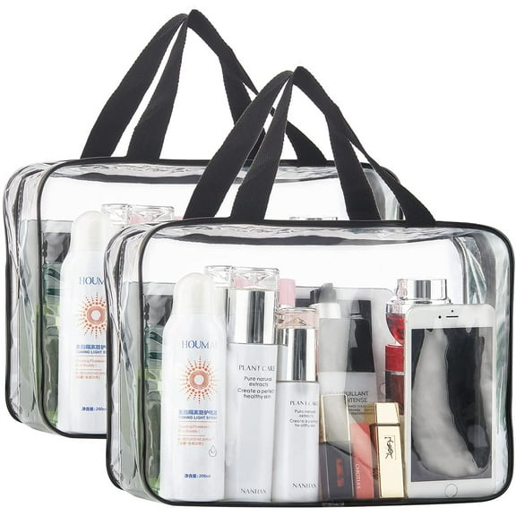 Vorkoi 2PCS Large Clear Makeup Cosmetic Toiletry Organizer Bag, Clear Tote Bags, Waterproof Transparent Handbag