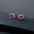 thumbnail image 4 of Gem Stone King 10K White Gold Ruby Red Mystic Topaz and White Diamond Halo Stud Earrings for Women | 1.94 Cttw | Gemstone November Birthstone | Oval 7X5MM, 4 of 5