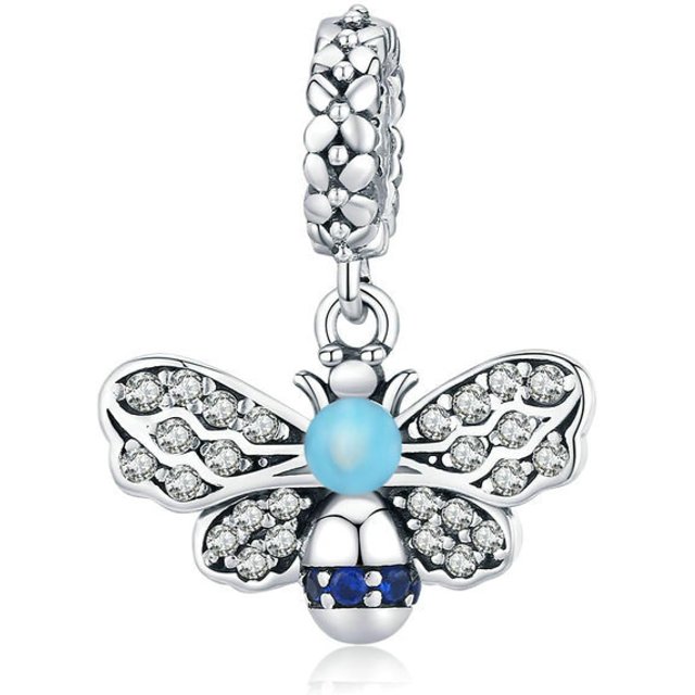 HUGFEGWE S925 Sterling Silver Bee Beaded Pendant Color Dripping Oil Zircon Insect Bead Pendant U2536-22396