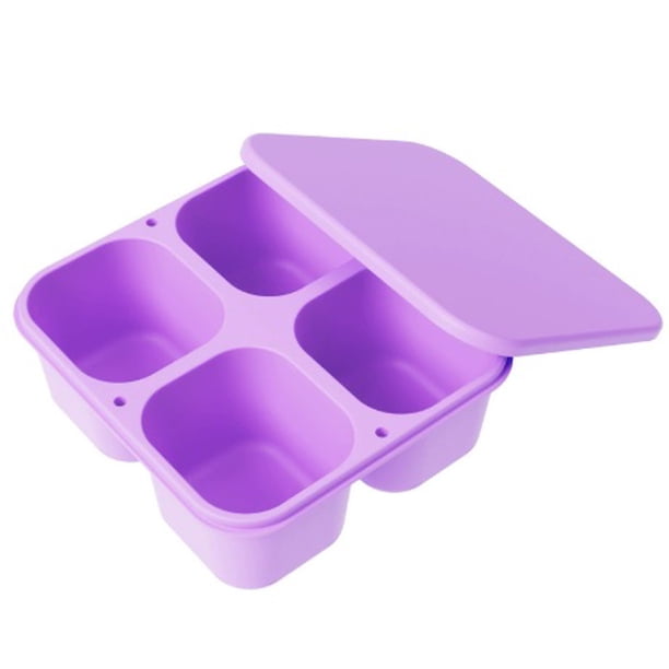 Una caja de silicona de cuatro compartimentos apta for alimentos, ideal for snacks, almuerzo, separador de ensaladas, recipiente for salsas y for llevar a todas partes.