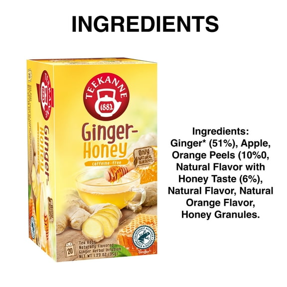 Teekanne Ginger Honey Tea Caffeine Free Naturally Flavored Sweety Honey & Spicy Ginger Herbal Tea with 20 Individually Wrapped Tea Bags Per Box Soothing Delicious Herbal Tea