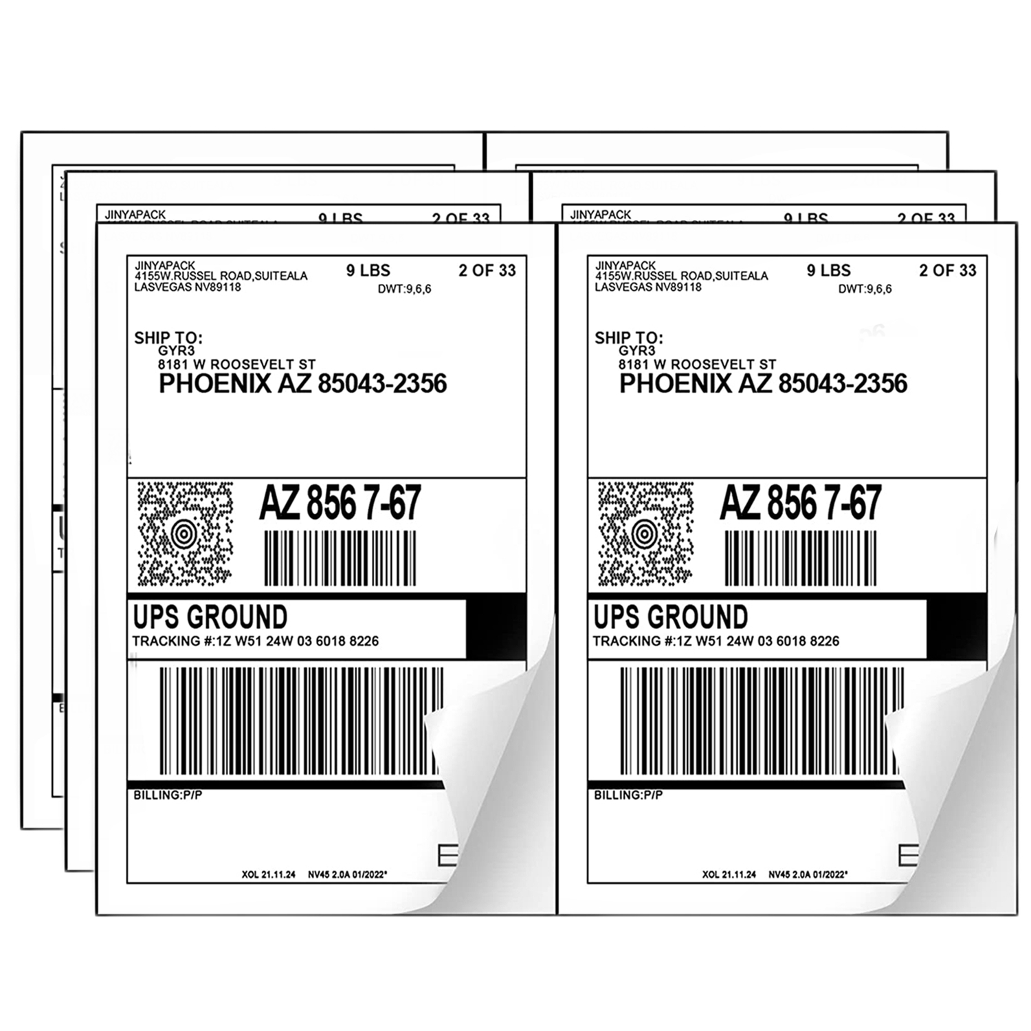 9527 Product Half Sheet Labels 8.5" x 5.5" White Self Adhesive Shipping