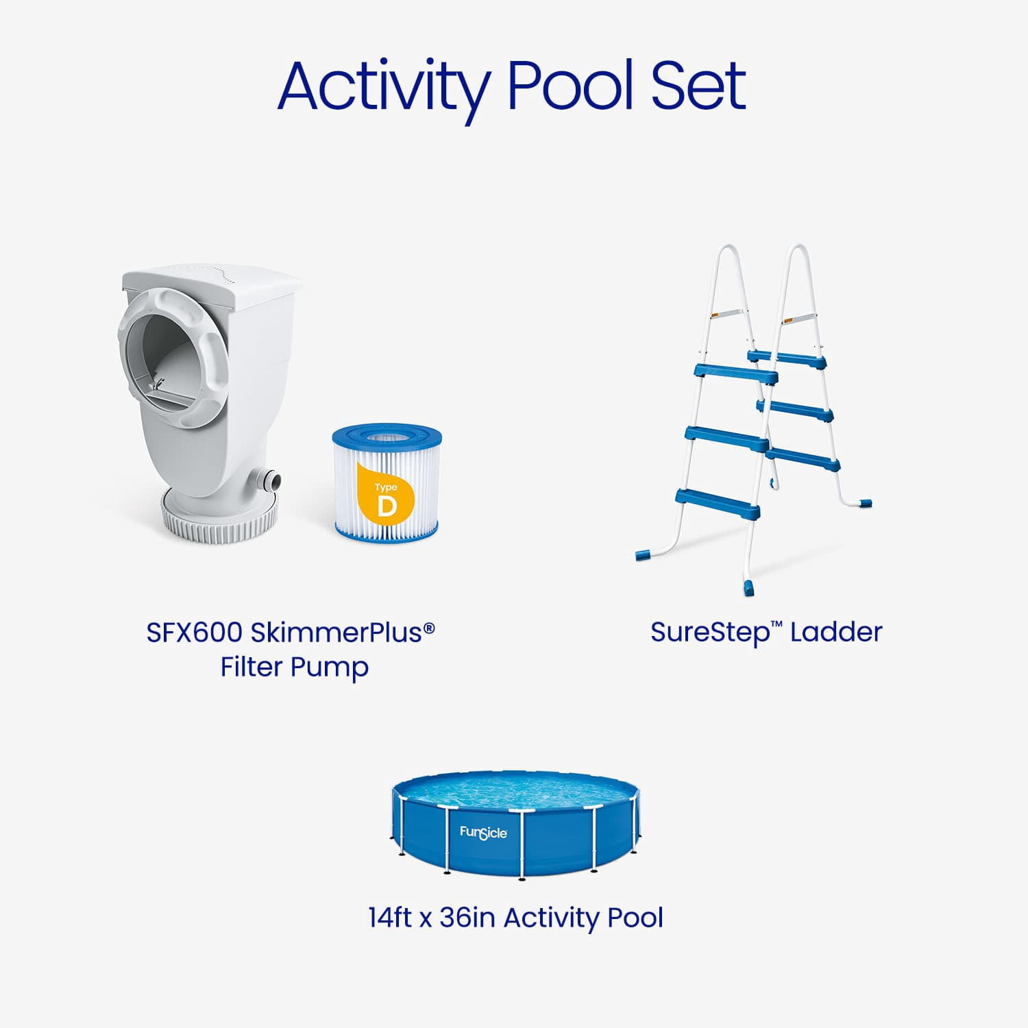 Funsicle Activity Above Ground Metal Frame Swimming Pool Set – with Skimmer Pump & Ladder, 14' x 36", Round, Blue
