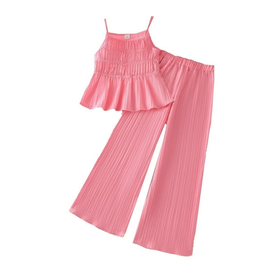 Taqqpue Girls 2 Piece Outfits Cute Kid Clothes Sleeveless spaghetti strap Ruffle Tank Top and Pants Set Summer Clothes 8-13Y