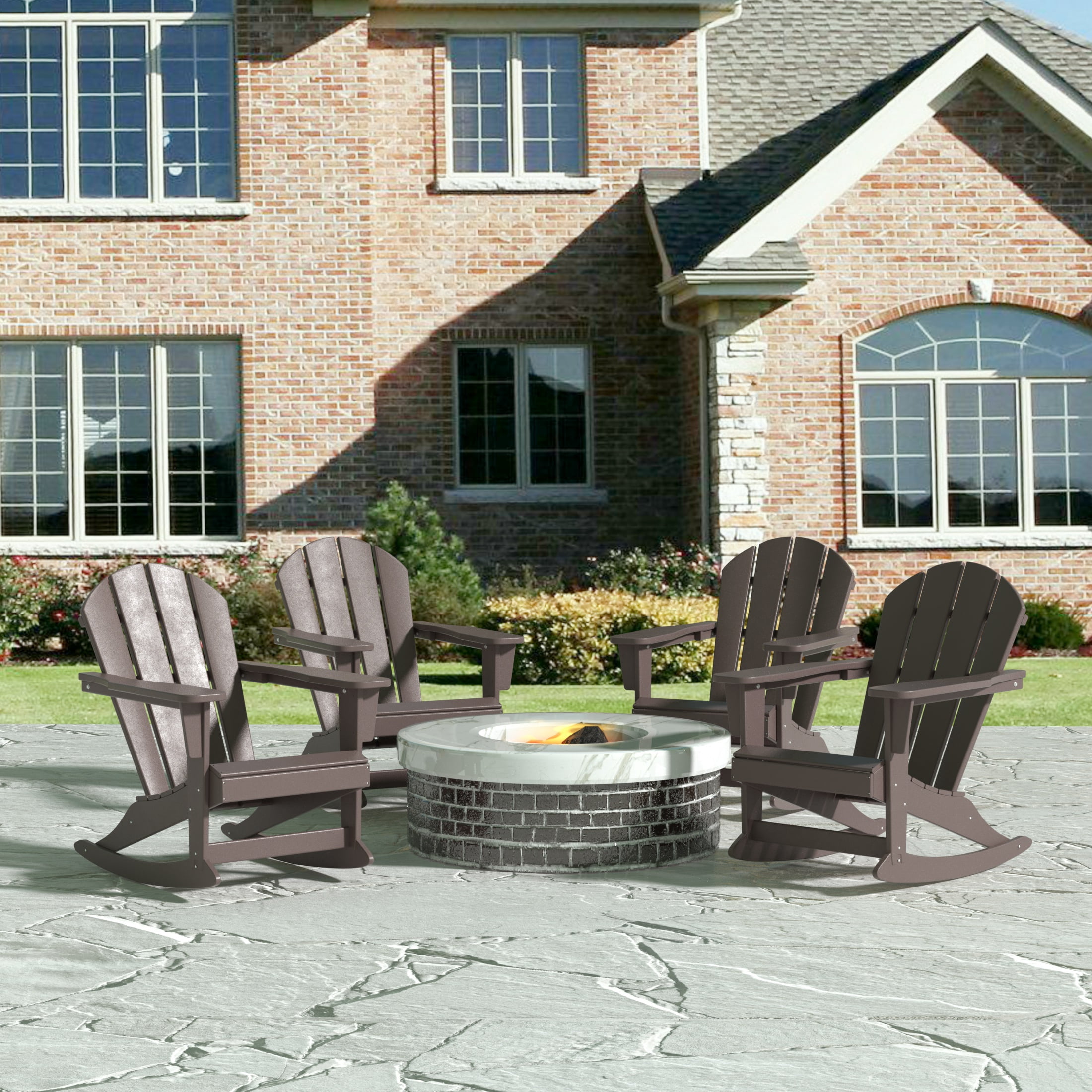 GARDEN Outdoor Adirondack Rocking Chairs for Patio (Set of 4), Dark Brown