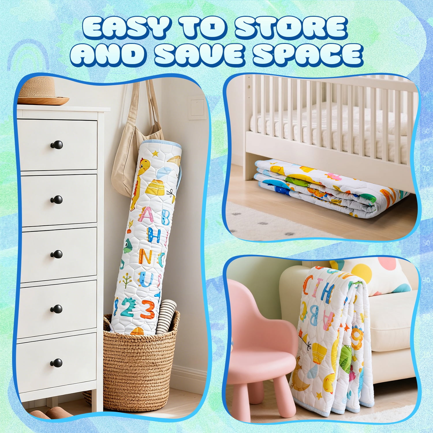 WonderStone Baby Play Mat for Floor, 50x50 Playpen Mat, Non-Slip Foldable Tummy Time Mat, Machine Washable, Soft for Babies Toddlers Infants 0-3 Years, White