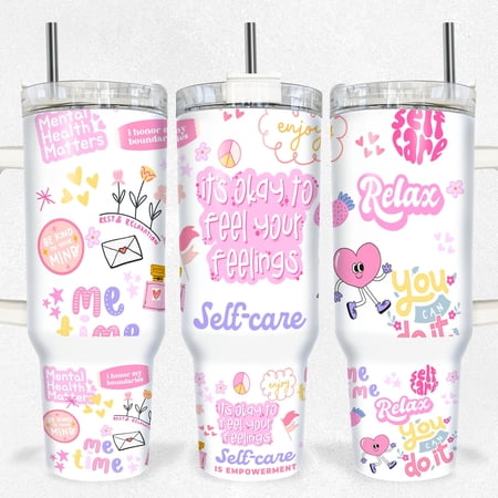 Self Love Boho Floral 40oz Quencher Tumbler , Self Love Tumbler Sublimation s - / seamless
