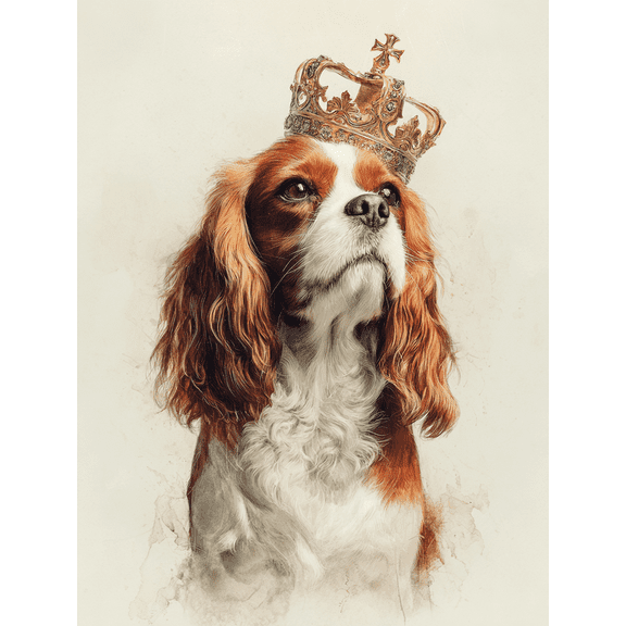 Cavalier King Charles Spaniel Crown Portrait Canvas Wall Art,Home Dining Room Decor