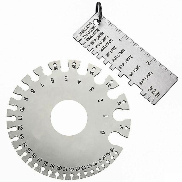 Medidor de chapa de acero inoxidable de 2 piezas, chapa redonda de doble cara, medidor de espesor de soldadura, utilizado para comprobar las especificaciones del cable(AWG/SA)