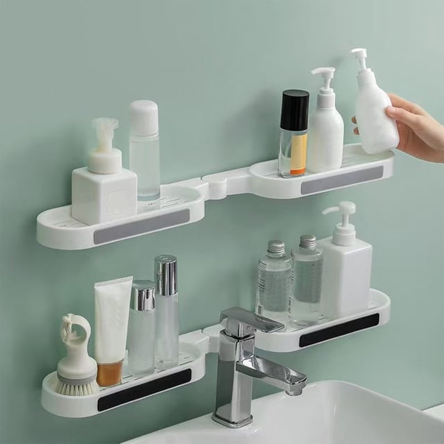 SSZMDLB 2Pcs Over Toilet Storage Rack, Self-Adhesive Bathroom Organizer Shelf, Rotating Corner Shelf for Bathroom and Kitchen Organization, Plastic Above Toilet Shelf, Space-Saving Storage Rack