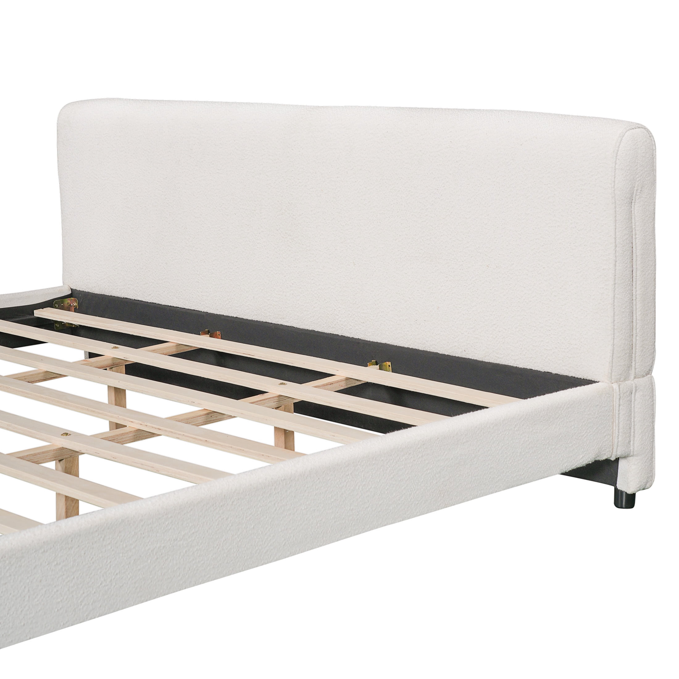 Christopher Knight Home Modern Queen Boucle Upholstered Curved Platform Bed, Round Headboard, White