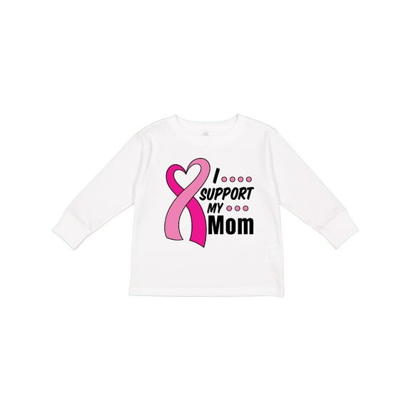 Inktastic Breast Cancer Awareness I Support My Mom with Pink Ribbon Boys or Girls Long Sleeve Toddler T-Shirt