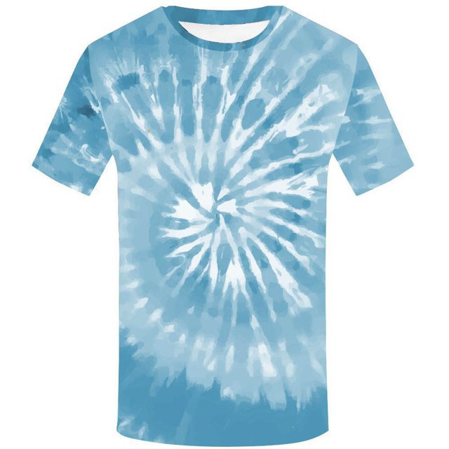 Prolriy Hauts d'Été pour Femmes 2025 T-Shirt à Manches Courtes Imprimé Teinture sur Nœuds Col Rond Bleu Ciel S