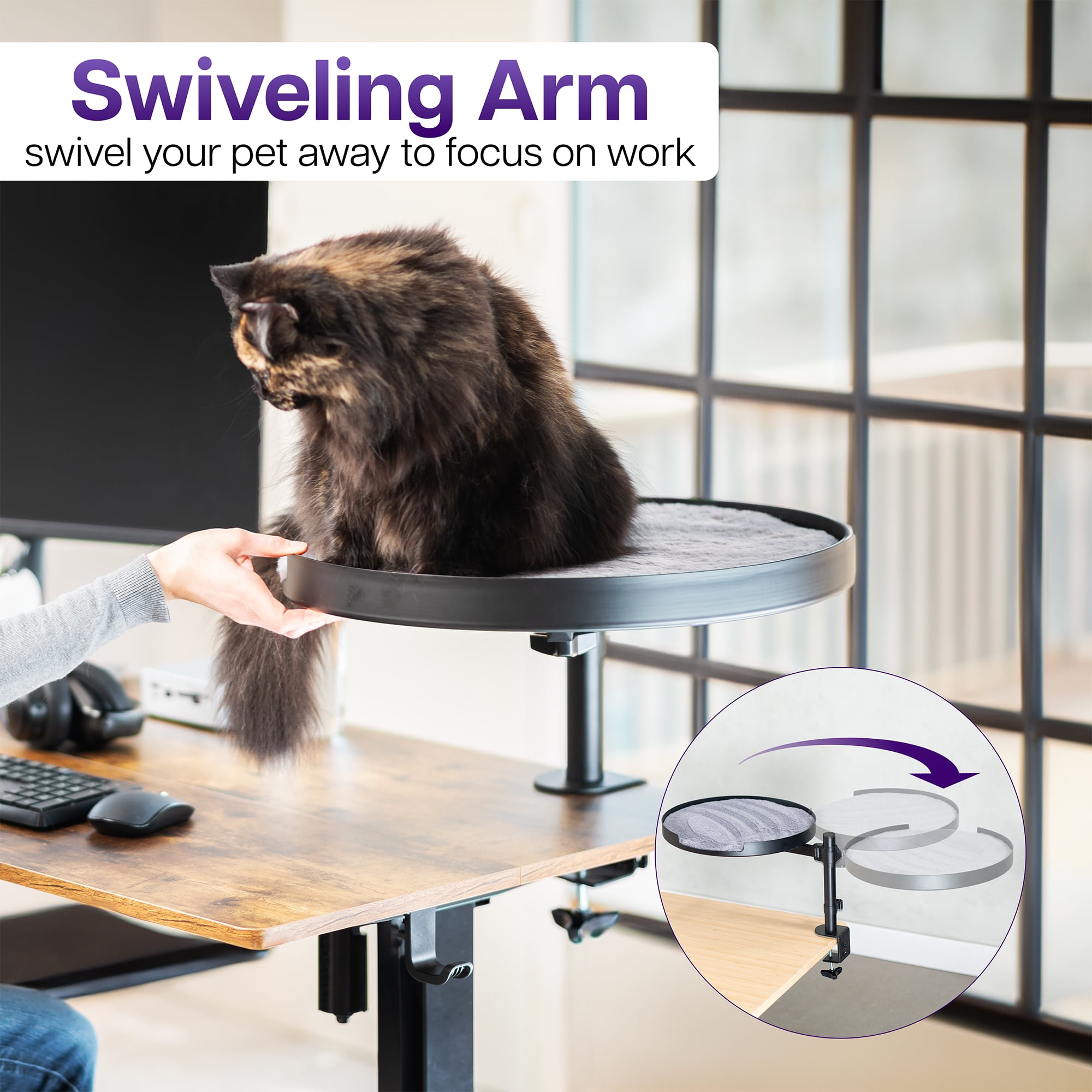 Life Finds Clamp-on Round Cat Bed for Home Office Desk
