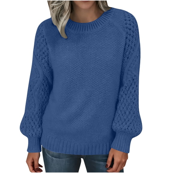 Gytharion Women's Plus Size Thick Knit Sweaters Solid Color Crew Neck Hollow Out Long Sleeve Sweaters Fashion Casual Pullover Knits for Fall and Winter