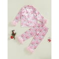 thumbnail image 5 of Toddler Baby Girl Satin Silk Christmas Pajamas Set Long Sleeve Feather Trim Shirt Long Pants 1-15 Years Kids Sleepwear Set, 5 of 7