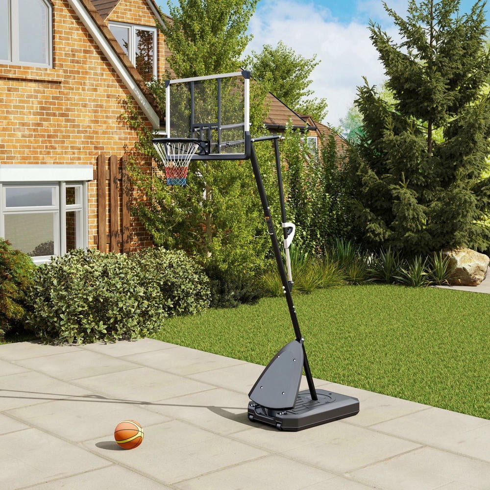 Barara King 5-10 Basketball Hoop Stand with 44" Shatterproof Backboard, Rebound System and Wheels for Indoor or Outdoor Use, Black