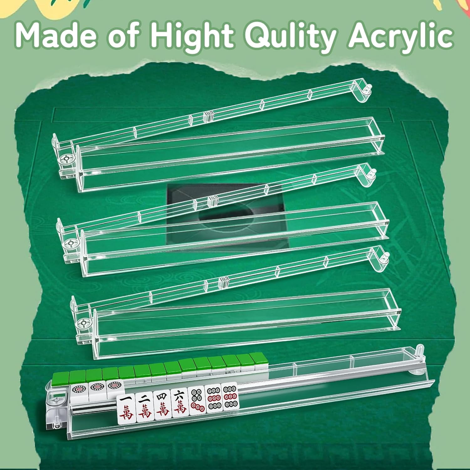 Clear American Mahjong Tile Racks with Pushers, 4 Pcs, for 1.2 Inch Tiles
