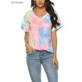 thumbnail image 4 of BadPiggies Womens Gradient Tie Dye Short Sleeve T-Shirt V Neck Summer Casual Loose Printed Tee Tops Tunic (L, Pink), 4 of 10