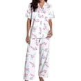 thumbnail image 6 of Yokua Christmas Pajamas Women's Two-Piece Christmas Pajamas Long Sleeve Button Shirt and Pants Set Home Clothes, 6 of 8