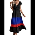 thumbnail image 2 of Vestido de Fiesta para Mujer, con Bloques de Color, Cintura Alta, Corta, Cuello en V, Informal, Fruncido y Bajo con Volantes Color 3 S, 2 of 9