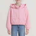 thumbnail image 2 of Vdoaml Girls Cropped Hooded Jacket Kids Full Zip Wind Coat Children Elastic Hem Long Sleeve Outerwear 13-14 Years Pink, 2 of 4