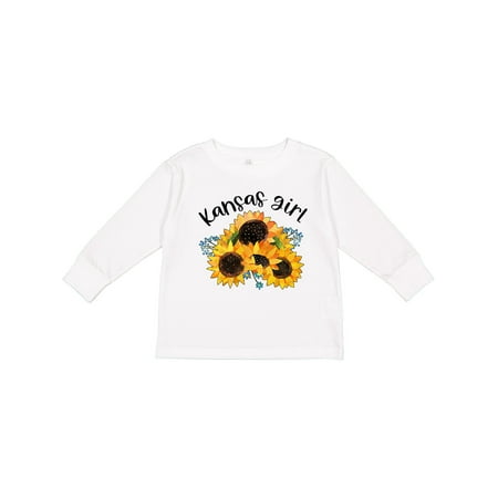 

Inktastic Kansas Girl with Sunflowers Gift Toddler Toddler Girl Long Sleeve T-Shirt