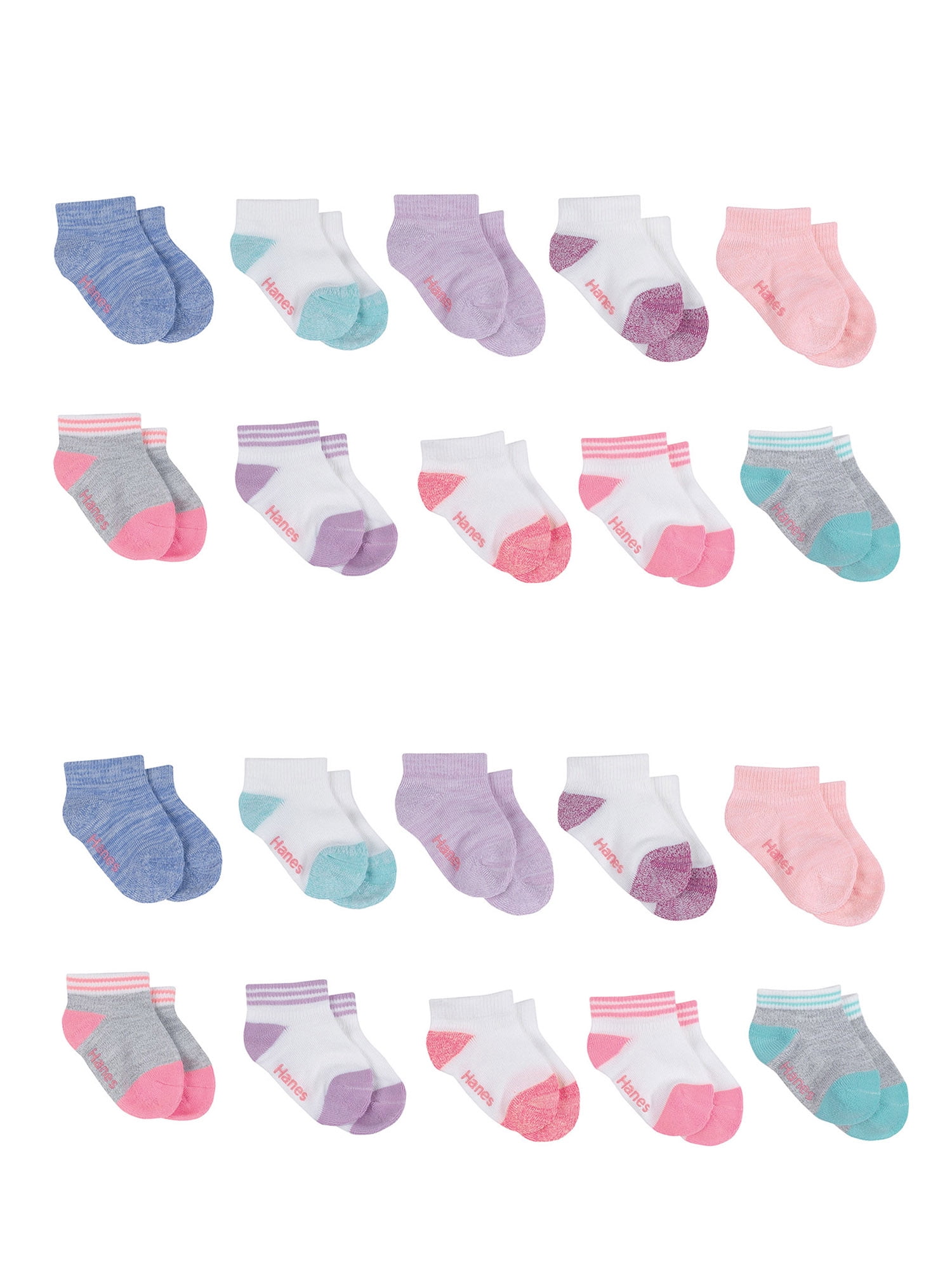 Hanes Toddler Girl Value Pack Low Cut Socks, 20 Pack, Sizes 6M-5T