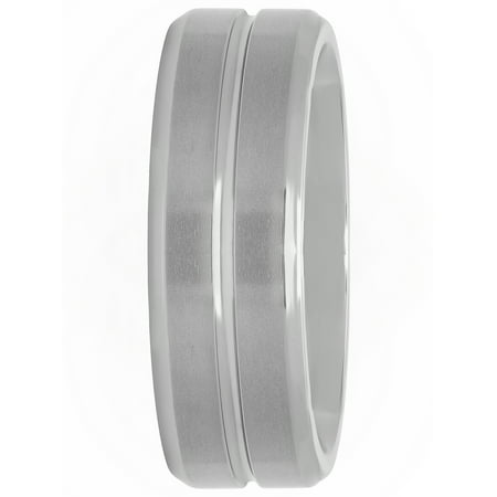 Men’s Titanium 8mm Single Grooved Silver-Tone Wedding Band - Mens Ring