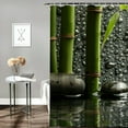 thumbnail image 2 of Shiartex Zen Garden Theme Stone and Wooden Bamboo on Black Shower Curtain, Polyester Fabric Yoga Bathroom Decorations,Green 60x72, 2 of 7