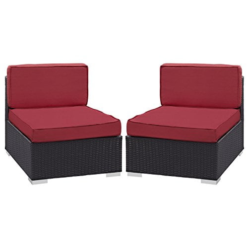LexMod Convene Armless Chair Outdoor Patio (Set of 2), Espresso Red