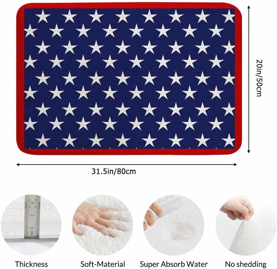 Abstract Stars Bath Rugs for Bathroom Blue Red and White Durable Flannel Bath Rug Clearance Mats for Forlaundry Room and Kitchen Decor Carpt Washable 20 X 32 Inch Mat