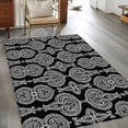 thumbnail image 4 of Area Rug 48×72in, Abstract Paisley Flower Texture Floor Carpet Living Room Rug, Ethnic White Floral on Black Non-Slip Welcome Mat Indoor Rugs for Bedroom Dining Room, 4 of 9