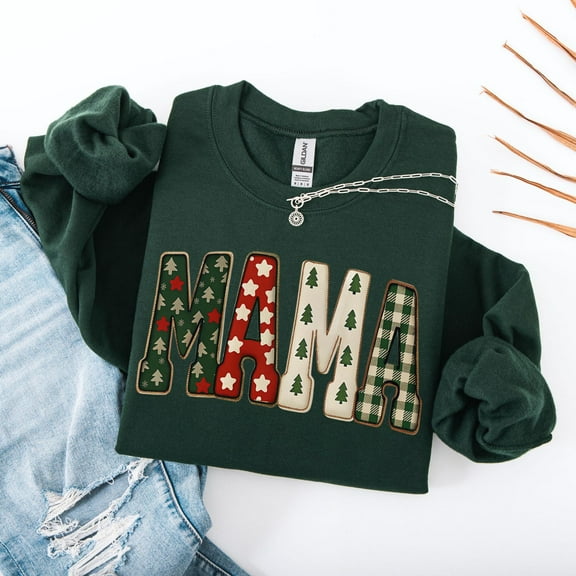 Christmas Mama Sweatshirt, Christmas Tree Plaid Mama Shirt, Mama Shirt, Christmas Shirt