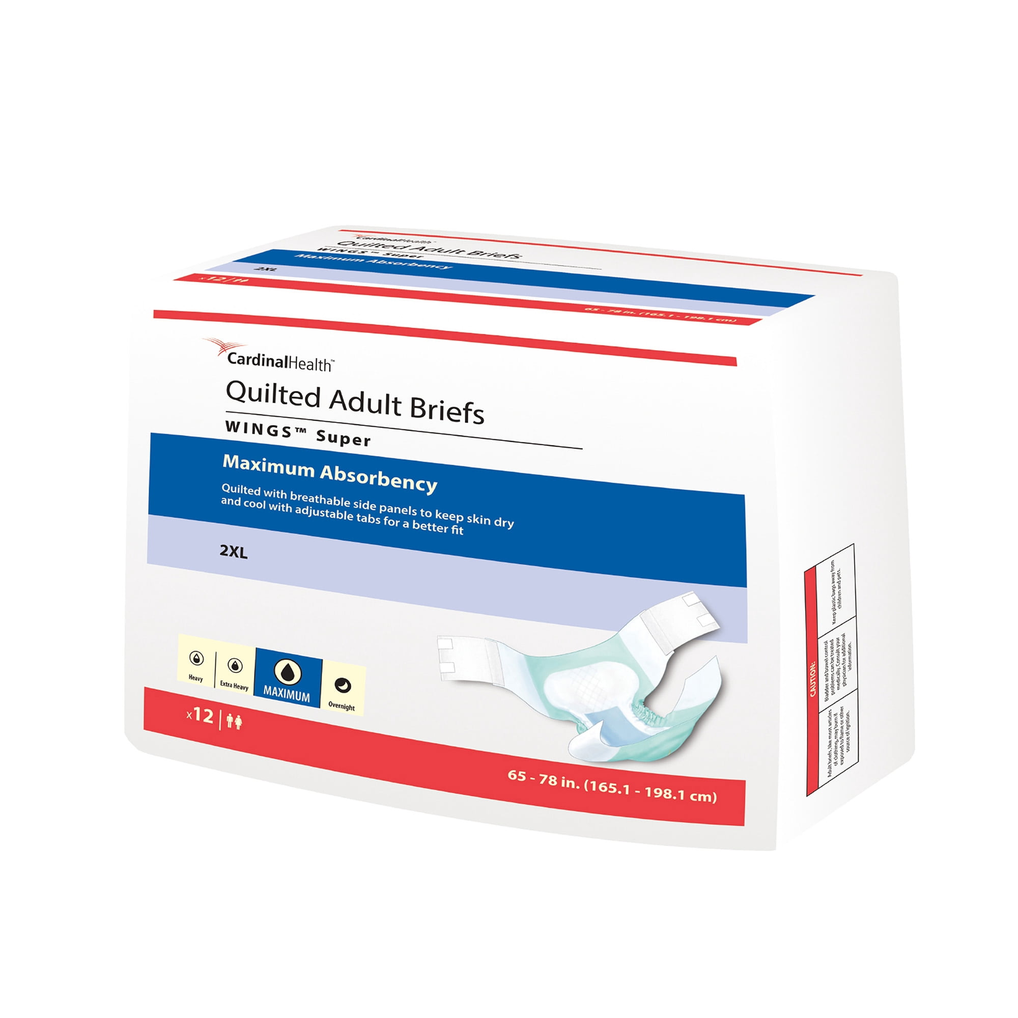 Covidien Cardinal Wings Super Quilted Adult Incontinence Briefs, 2X-Large, Heavy Absorbency, 12 Count