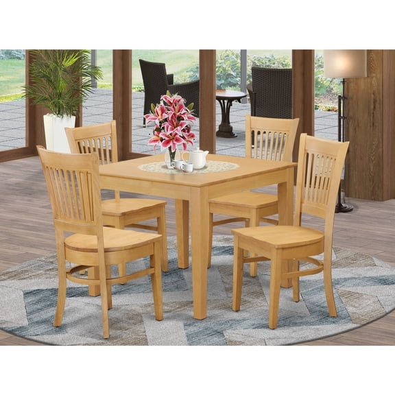 Kitchen Table & Chair Set - 5 Piece Dining Set, 36x36 Inch Square Table, Oak Finish