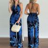 thumbnail image 1 of Pantalon Large pour Femmes Mode Dos Nu Fendu Imprimé Floral Combinaison, 1 of 5