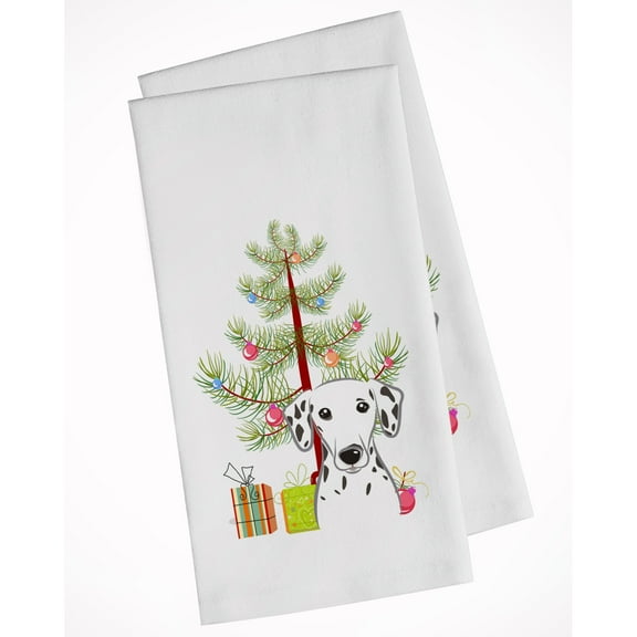 Carolines Treasures BB1582WTKT Christmas Tree and Dalmatian White Kitchen Towel Set of 2 Dish Towels 19 X 25" multicolor