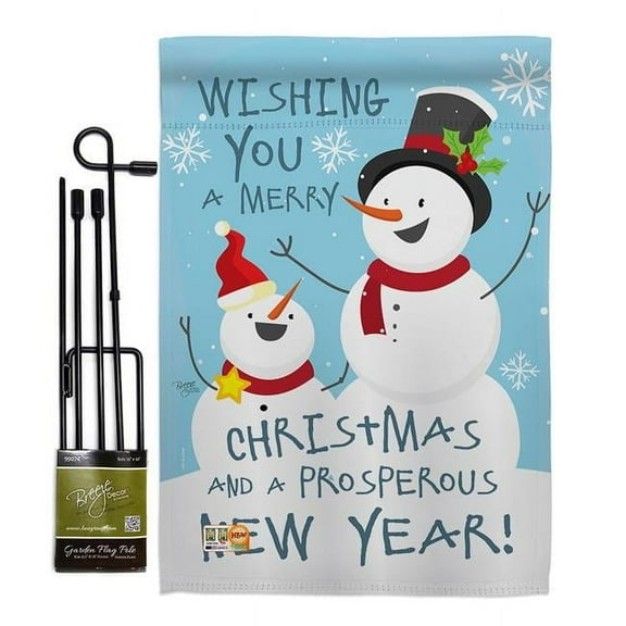 Breeze Decor BD-XM-GS-114146-IP-BO-D-US17-BD 13 x 18.5 in. Snowman Wishing You Winter Christmas Impressions Decorative Vertical Double Sided Garden Flag Set with Banner Pole