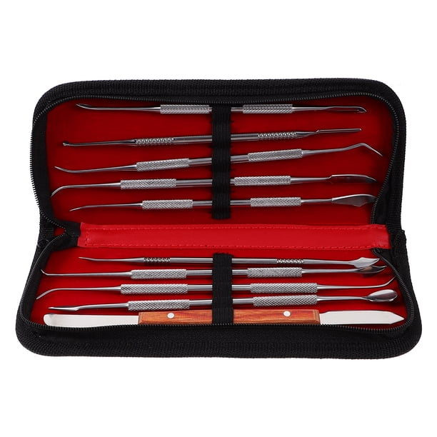 EeaseMX Kit de grabado de cera de acero inoxidable, espátula para cera, juego de herramientas para tallado de cera para uso dental (bolsa negra)