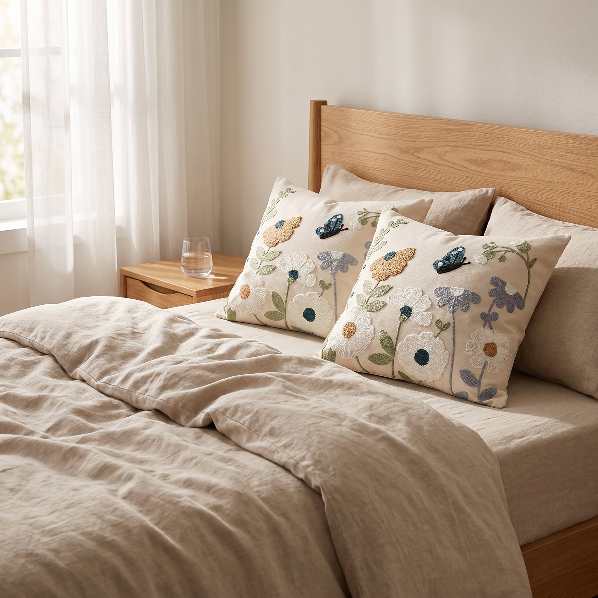 Unique Bargains Chic Floral Embroidered Throw Pillow Cover Floral Accent Blue 18"x18"