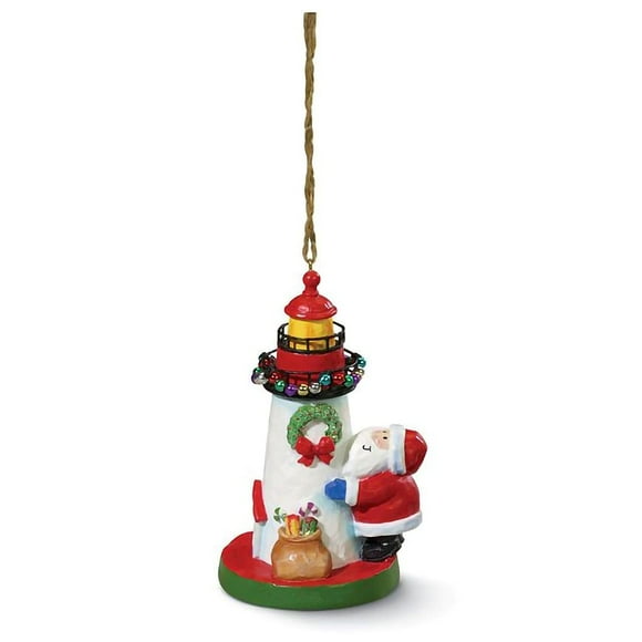 Cape Shore Santa Decorating Lighthouse Nautical Christmas Ornament Resin