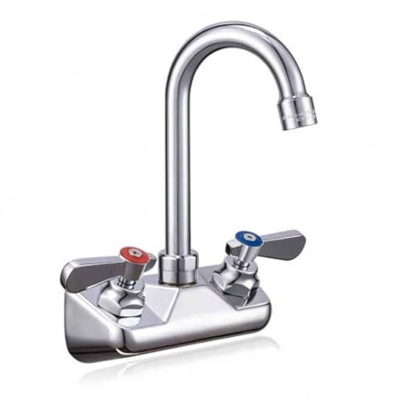 Leak-Free Kitchen Faucet Wall Mount 4 Center Commercial Sink Faucet for Restaurant Triple 3 Compartment Sink 3-1/2 Gooseneck 2 Hole Industrial Laundry Bar Hand Sink Faucet Brass