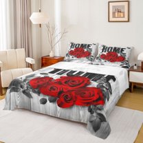 Homewish Red Floral Rose 4-Piece Full Size Sheets for Teens Female Men,Flying Butterflies Bed Sheets,Rustic Retro Vintage Lightweight Sheet Sets,Breathable Home Decor