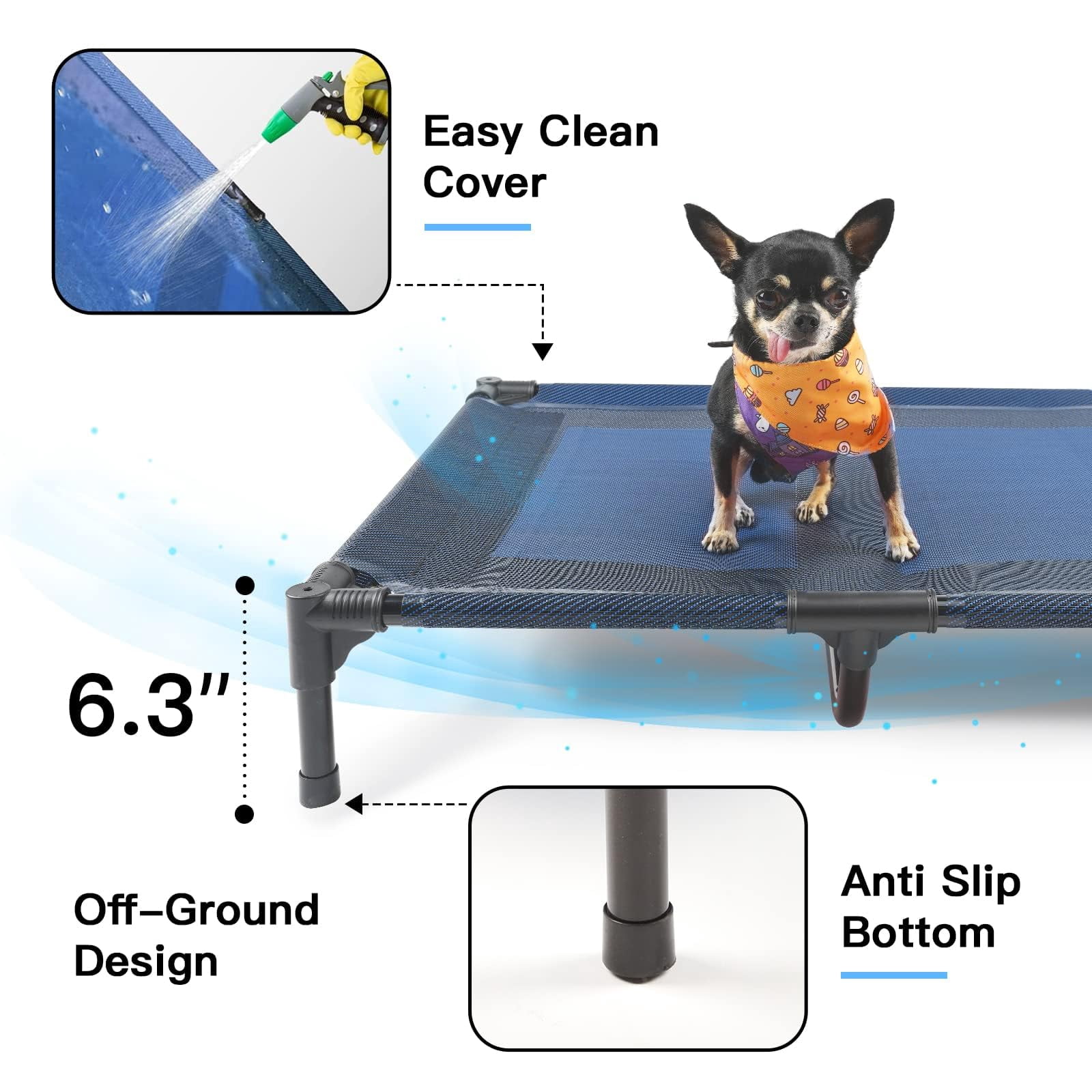 Elevated Dog Bed Waterproof Outdoor  Portable Raised Beds Off The Floor Dogs Easy Clean Indoor Or Use Medium Blue
