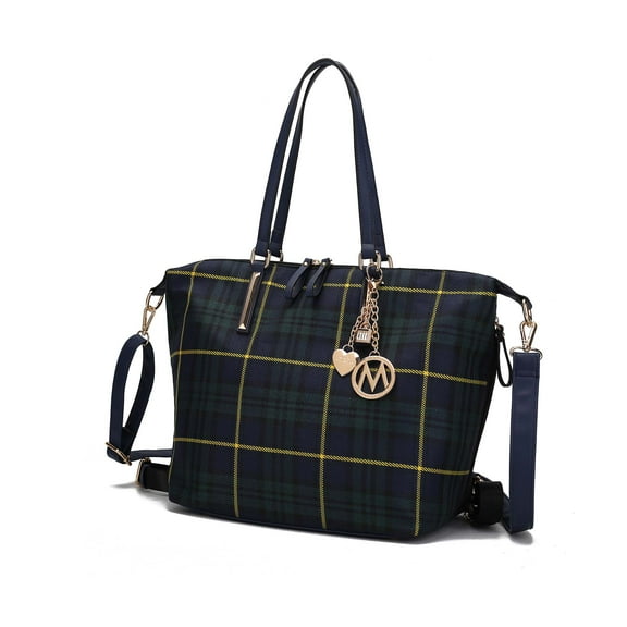 MKF Collection Layla Women's Tote bag, Plaid Convertible Backpack by Mia K - Green Navy