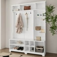 thumbnail image 2 of Hall Tree with Shoe Bench, Coat Rack ,Shoe Storage ,Storage Shelves and Pegboard, for Hallways, Halls and Bedrooms, White, 2 of 14