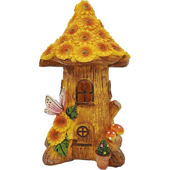 Fairy House Garden Decor - Fairy Garden Gifts Solar Garden Sculptures Statues Figurines, Fairy Decor Outdoor Statues Patio Backyard Outdoor Decor, Fall Yard Art Lawn Ornaments Christmas