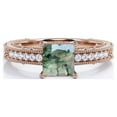 thumbnail image 4 of JeenMata Four Prong Cathedral - 1.75 Carat Princess Cut Natural Druzy Moss Green Agate and Moissanite - Milgrain Border - Victorian Pave Engagement Ring - 18K Rose Gold Plating over Silver, 4 of 7